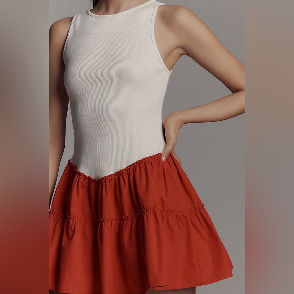 Anthropologie Daily Practice Rib Tank Drop-Waist Twofer Mini Dress - Picture 2 of 6